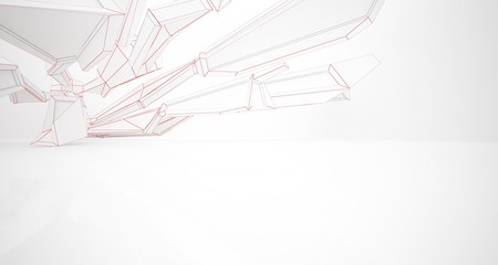 Abstract architectural white interior of a minimalist house with large windows. Drawing. 3D illustration and rendering.