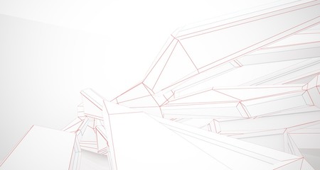 Abstract architectural white interior of a minimalist house with large windows. Drawing. 3D illustration and rendering.