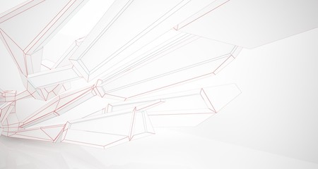 Abstract architectural white interior of a minimalist house with large windows. Drawing. 3D illustration and rendering.