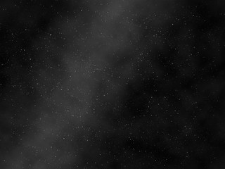 Digital rendering of a starry night sky with a band of clouds visible laid across the view