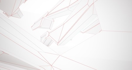 Abstract architectural white interior of a minimalist house with large windows. Drawing. 3D illustration and rendering.