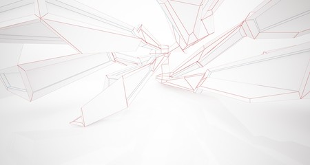 Abstract architectural white interior of a minimalist house with large windows. Drawing. 3D illustration and rendering.