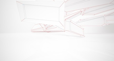 Abstract architectural white interior of a minimalist house with large windows. Drawing. 3D illustration and rendering.