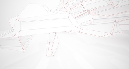 Abstract architectural white interior of a minimalist house with large windows. Drawing. 3D illustration and rendering.