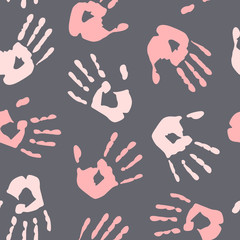 Seamless vector pattern with hand prints. 