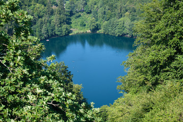 Landscape with maar in volcanic eifel in Germany