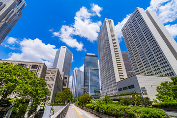 Fototapeta premium 新緑の西新宿 高層ビル街の風景