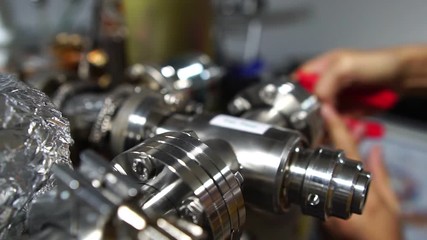 A close-up, the hand of technician composite pipe vacuum system of radiation radioactive footage slow motion