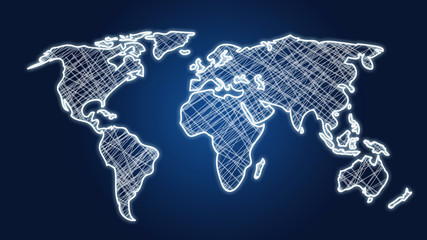 Hand drawn world map on a uniform background