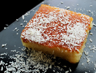 piece of cake with coconut powder, semolina sweet