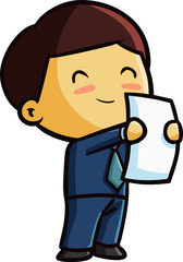 Cute and funny businessman felling happy to read the good report