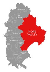 Hope Valley red highlighted in map of High Peak district in East Midlands England UK