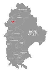 Howard Town red highlighted in map of High Peak district in East Midlands England UK