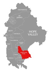 Limestone Peak red highlighted in map of High Peak district in East Midlands England UK