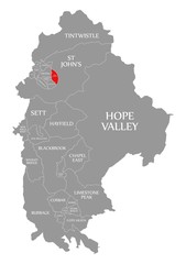 Old Gossop red highlighted in map of High Peak district in East Midlands England UK