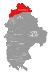 Tintwistle red highlighted in map of High Peak district in East Midlands England UK