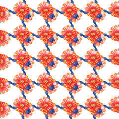 Abstract pattern with bouquets of red flowers. Watercolor illustration. Floral pattern for printing on paper and fabric. To create a background on a banner, website