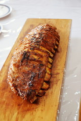 Ribs grilled on wooden Plate
