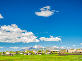 Colorful landscape with small Gorelovka village in Georgia