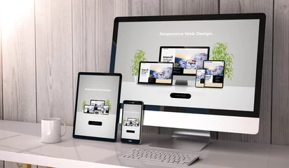 Foto op Plexiglas devices responsive on workspace cool website design © MclittleStock