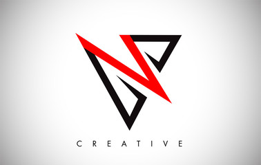 V Black and Red Logo Letter. Creative V Letter Logo Icon Design with Monogram Line