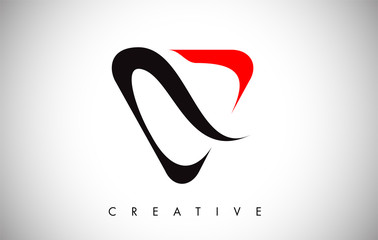 V Black and Red Logo Letter. Creative V Letter Logo Icon Design with Monogram Line