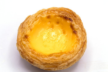 Egg tart with custard cream isolate on white background.