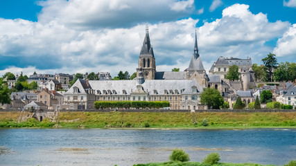 Naklejka premium Blois in France, panorama of the city, with the Saint-Nicolas church and the river Loire 