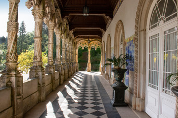 Patio With Columns and Checkerboard Tiles, Portugal