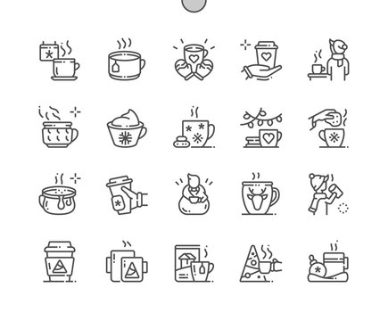 Winter coffee and tea Well-crafted Pixel Perfect Vector Thin Line Icons 30 2x Grid for Web Graphics and Apps. Simple Minimal Pictogram