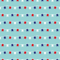 Blue seamless pattern with red, blue and white flags