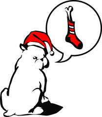 bulldog puppy in santa`s hat dreaming