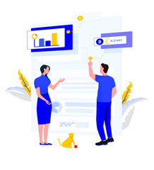 Thinking Network Consulting. Businessman Style. Chat Dialogue Discuss, Social Dialog Connection, Discussion of Corporate. Bubble, Work Speech, Blog Cartoon Flat Vector Illustration Hero Images Banner.