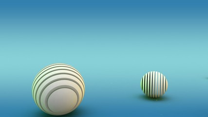 3D rendering of abstract geometric shapes in new year style on a blue background. Image of spheres consisting of disks. The scope stripe. Illustration of an abstract festive songs.