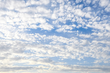 spectacular blue sky with many clouds on the coast