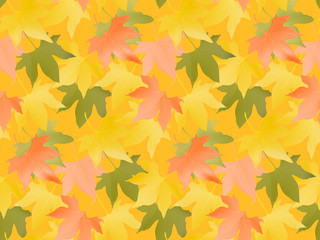 Naklejka na ściany i meble Colored autumn leaves seamless pattern with orange background. Forest texture.