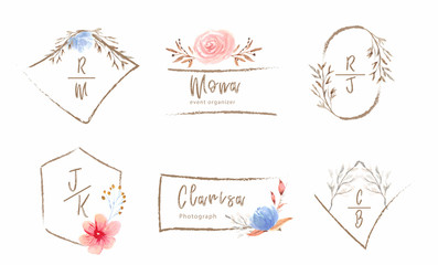 Pretty logo with floral and brush watercolor collection