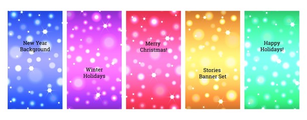 Social media banners. Set of banners for social media stories with  bokeh light. Festive advertisement, party, celebration backgrounds. story templates for cover, flyer, brochure.