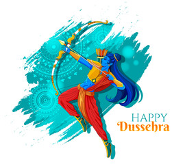 illustration of Lord Rama killing Ravana in Navratri festival of India poster for Happy Dussehra. Vector illustration