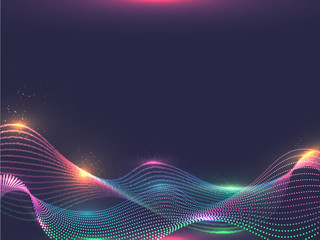 Lighting color effect digital flowing wave particles abstract background.