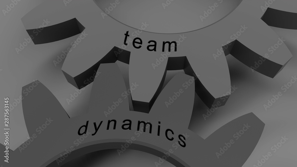 Wall mural TEAM DYNAMICS concept with GREY wheel in a grey background, 3d illustration for wallpaper and background