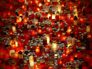 PRAGUE, CZECH REPUBLIC - November 17, anniversary of Velvet Revolution, people light candles in National Avenue in Prague, Czech Republic.