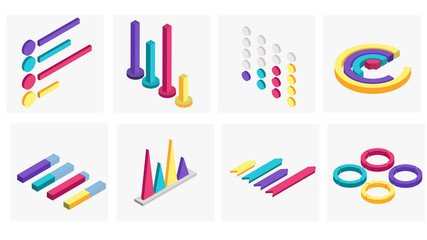 3D isometric of business infographic element set in colourful.
