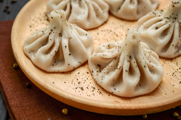 Georgian dumplings Khinkali with meat, tasty and healthy food