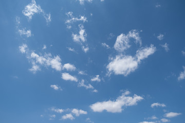 White cirrus clouds on a background of blue sky.