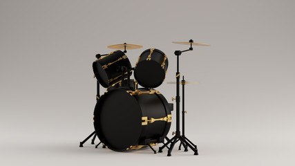 Fototapeta na wymiar Black with Gold Detail Drum Kit Left View 3d illustration 3d render