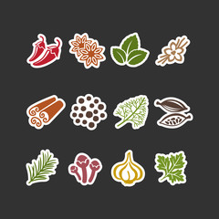 Spices sticker style vector set for market