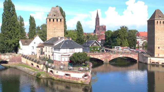 Strasbourg scenery water towers and cathedral