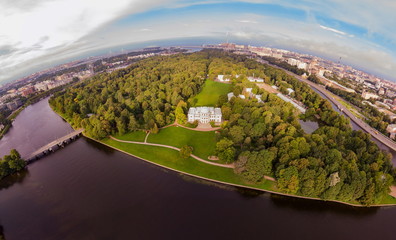 Spherical panorama of Elagin island in St. Petersburg, Russia. 