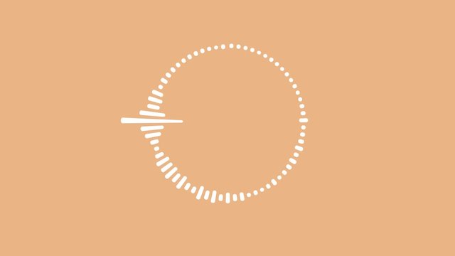 Graphic circular loop of rythmic white audio frequency sound wave on peach colored background - with alpha channel